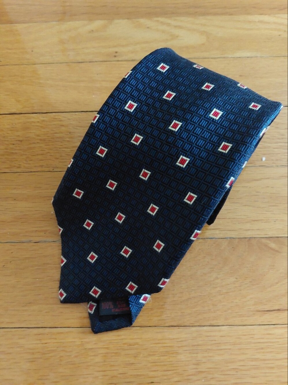 Chaps Ralph Lauren Navy Tie with Red and Cream Square Motif